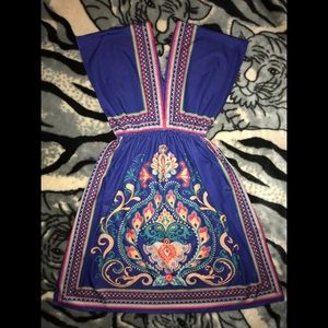 boho patterned deep v neck dress